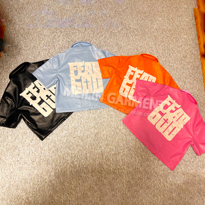 OEM personnalisé hommes de haute qualité en cuir PU fermeture éclair Faux cuir chemise Vintage à manches courtes poche poitrine Logo personnalisé brodé Patch - Product Image 3