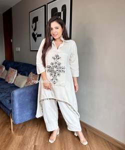 Modeste indien pakistanais Salwar Kameez élégant Polyester Empire taille vacances caftan prêt à l'emploi cousu parole longueur manches - Product Image 1