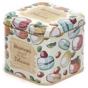 Kontensan EF014Q6 90x90x80 mm Square Tin <b>Box</b> with 0.6 L Slip Lid Citrus <b>Macaroons</b> Jewelry Organizer - Product Image 3