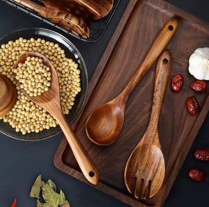 Juego de utensilios de cocina de madera de teca natural con soporte. Utensilios de Cocina de Madera Antiadherentes, Juego Duradero para Cocinar en Grandes Cantidades - Product Image 6