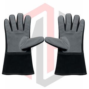 ถุงมือเชื่อมโลหะแบบยาว ทนความร้อน สีพื้น ผลิตตามสั่ง พร้อมโลโก้  คุณสมบัติความปลอดภัย หนัง 7 ออนซ์ 14 นิ้ว ผ้าถักลายเม็ด - Product Image 5