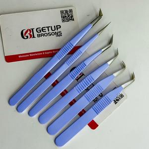 Pince à cils GETUP BROSONS IMPEX en acier inoxydable avec manche rainuré antidérapant, droite, courbée, isolation à 90 degrés, pointe volume - Product Image 6