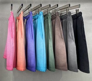 Terry Vintage <b>Shorts</b> <b>Men</b> <b>Quick</b> <b>Dry</b> Breathable Mid Waist Solid Acid Wash Heavyweight Drawstring - Product Image 1