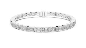 Pulsera de Tenis Clásica de Plata 925 con Baño de Rodio, Diamante de Corte Esmeralda Cultivado en Laboratorio con Certificación IGI, Engaste de Bisel, 14g, para Mujer, Boda - Product Image 4