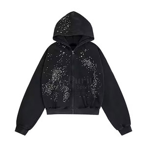 Sweats à capuche d'hiver en strass avec logo personnalisé en gros 100% coton coupe surdimensionnée écologique de haute qualité en stock - Product Image 1