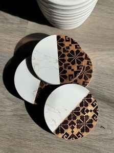 Marble Wood Coaster compact marble wood coaster ideal for <b>small</b> spaces apartments modern urban living homes - Product Image 2