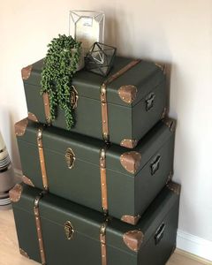 Olive Green Modern <b>Storage</b> <b>Trunk</b> Decorative Leather Strap Suitcase <b>Box</b> Eco-friendly 35L Capacity Wooden Board Clothing Organizer - Product Image 4