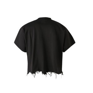 เสื้อยืดครอปสีดำสำหรับผู้ชายและผู้หญิงเสื้อยืดเอวลอยโลโก้ออกแบบได้ตามต้องการ - Product Image 3