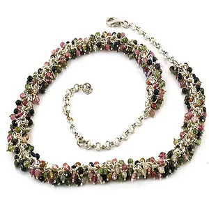Collier en perles de tourmaline en argent 925 plaqué or, chaîne tendance, bijoux religieux en pierres précieuses pour femmes avec diamant et perle - Product Image 2