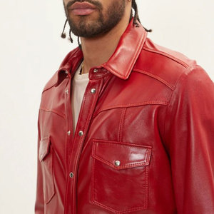 OEM Design Long Sleeve Casual <b>Leather</b> Men's <b>Shirts</b> Windproof Vintage Biker Streetwear <b>Leather</b> <b>Shirts</b> - Product Image 5