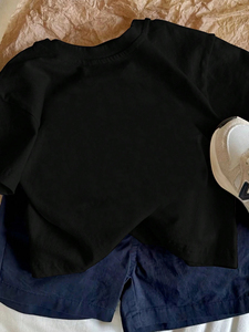 เสื้อครอปผ้าฝ้าย100% 200 GSM เสื้อครอปสำหรับผู้หญิงคอกลมแขนสั้นสีขาวดำ - Product Image 5