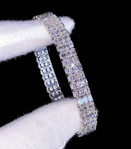 Pulsera de tenis con moissanita de corte esmeralda y diamantes engastados, de plata de ley 925, pulsera llamativa brillante para unisex - Product Image 1