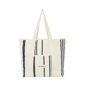 Wholesale Custom Large Eco-friendly Striped Cotton Canvas Beach <b>Bag</b> <b>Rope</b> Handles New Print Logo Zipper Closure Letter Decoration - Product Image 5