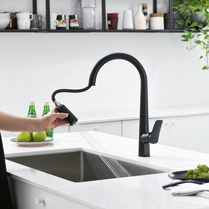 Grifo de <span class=keywords><strong>cocina</strong></span> moderno de un solo orificio de latón negro mate, grifo extraíble <span class=keywords><strong>Gourmet</strong></span>, grifo mezclador Flexible para baño, <span class=keywords><strong>cocina</strong></span> para hoteles - Product Image 3