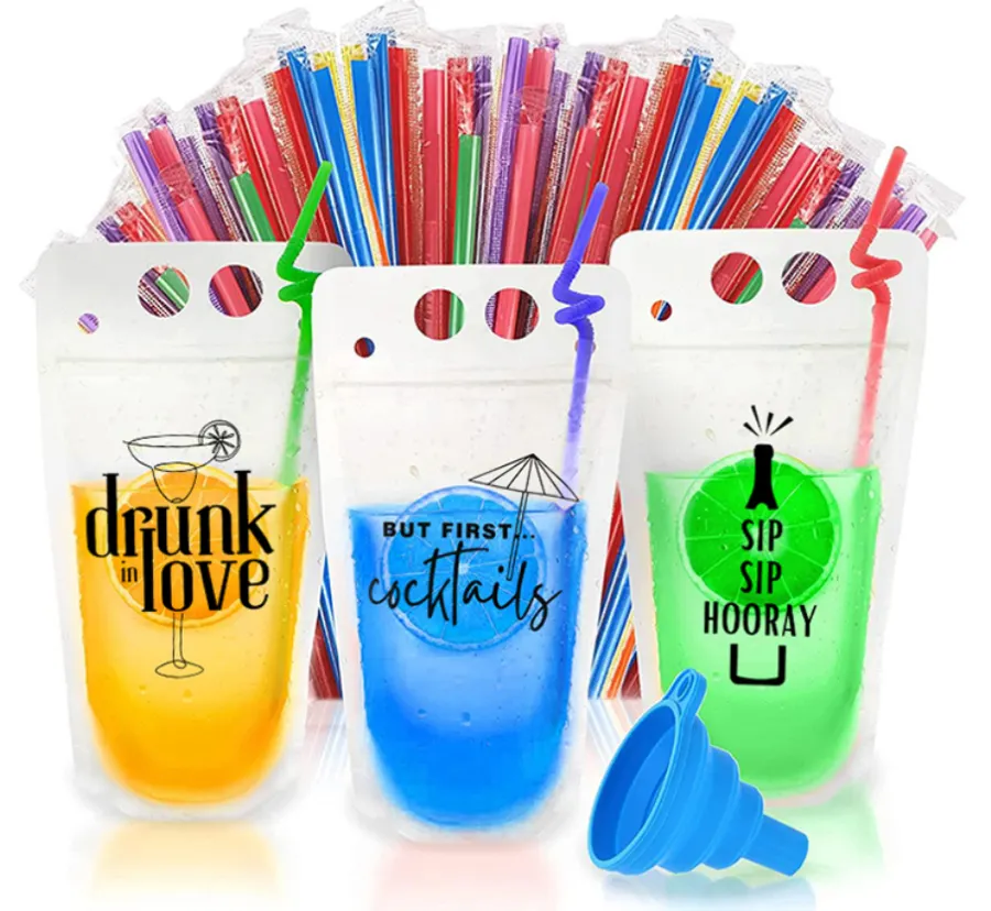 OEM personalizado impreso embalaje pico bolsas de bebidas de plástico claro paja jugo bebida bolsa