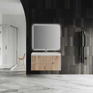 Mobile Bagno Sospeso Koricini Cannes 100cm, Finitura Quercia Dorata Scanalata, Resina e Legno, Senza Specchio, con Lavabo - Product Image 2