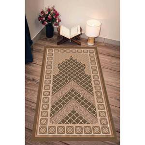 Tapis de prière islamique marron : Tapis de culte moderne, facile à nettoyer, tapis imprimé, avec poils doux - Product Image 4
