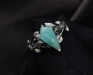 แหวนเงินแท้ 925 ประดับอเมซอนไนต์ทรงว่าว ชุบทอง งานแฮนด์เมด เครื่องประดับพลอย ขายส่ง รับสั่งทำ - Product Image 3