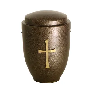 Metal Cremation Urn for Ashes Funeral Supplies Matt Gold Keepsake Metal Adult Urn with Pedestal Cross