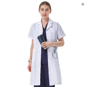 Bata básica blanca personalizable de longitud regular para hombres y mujeres como uniformes de hospital - Product Image 3