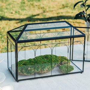 Handmade Vintage Black Glass <b>Card</b> Box with Lock Slot Large Geometric Terrarium Design Contemporary Wedding Reception <b>Card</b> <b>Holder</b> - Product Image 1