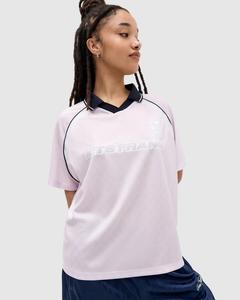 T-shirt de football 100 % polyester pour femme – Col rond, manches courtes, imprimé logo sur le devant, coupe ample, été, écologique - Product Image 6