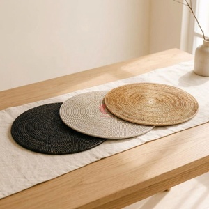 Round Wicker Rattan <b>Placemat</b>, Handmade Nordic Style <b>Table</b> Mat Natural Brown Gray Black Color Options - Product Image 4