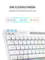 Clavier d'ordinateur AULA F3061 blanc à membrane USB 2.0 TKL mini 61 touches RGB portable pour jeux avec mécanique Gateron, état neuf