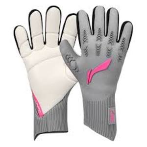 Gants de gardien de but gris clair et blancs Accent rose Design de manchette étendue Poignée de paume en latex en caoutchouc durable pour l'entraînement de match - Product Image 1