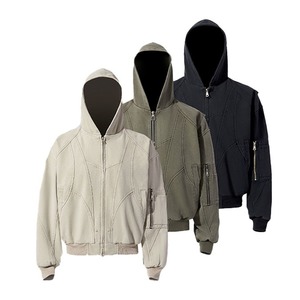 Functional <b>Zip</b> <b>up</b> Waxed <b>Hoodies</b> for <b>Men</b> Y2k American Long Sleeve Furry Hooded Sweatshirts <b>Black</b> Streetwear Wax Hoodie - Product Image 6