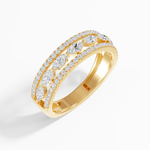 Anillo de Aniversario con Diamantes Cultivados en Laboratorio, Corte Marquesa y Redondo, 0.71 Quilates, Oro Amarillo de 14K/18K, Chapado en Rodio, Joyería Certificada, Regalo para Mujer - Product Image 2