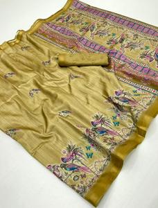 Sari de Seda Floral Suave de Alta Demanda sin Estampado con Blusa para Mujer Adulta, Uso Casual, En Stock desde India - Product Image 2