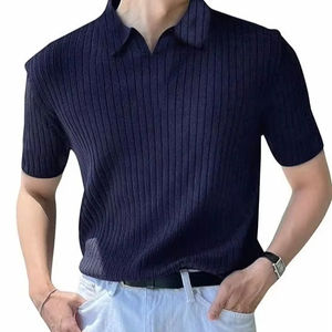 Camisetas de Jersey de Algodón de Color Sólido para Hombre, Estilo Casual, Corte Ajustado, Logotipo Personalizado, Tejido de Punto Corto de Verano, Bordado 3D OEM - Product Image 1