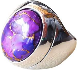 Anillo de Hombre al por Mayor, Nuevo, con Turquesa Natural de Cobre Púrpura, Estilo Otomano, Joyería de Plata de Ley 925 - Product Image 1