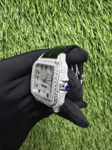 Montre unisexe de qualité supérieure en moissanite VVS, acier inoxydable, or blanc, cadran arabe, mouvement mécanique automatique - Product Image 3