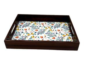 Plateau de service alimentaire de style japonais Fabriqué en Inde Plateau imprimé en bois personnalisé Plateau imprimé en émail de forme carrée de bon aspect poli - Product Image 4