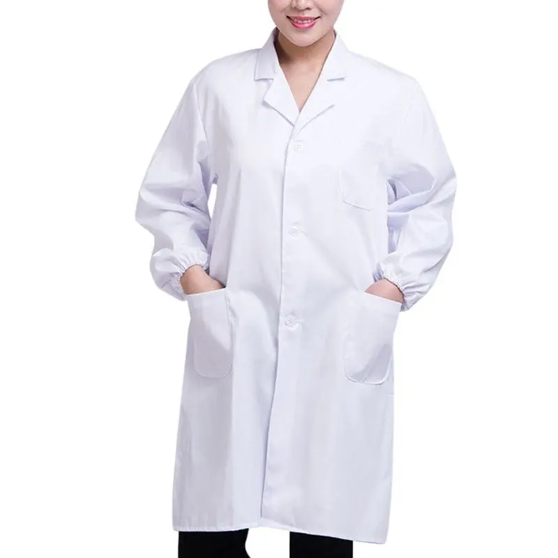 Camice da laboratorio medico uniforme in cotone Unisex a maniche lunghe scrub da laboratorio infermiere medico camice bianco uniformi