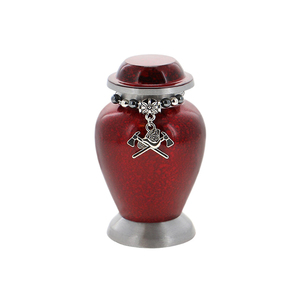 DnU Craft Red Ceramic Pet <b>Urn</b> Teardrop Shape Handmade Airtight with Crossed Axes Charm for Dogs - Product Image 2