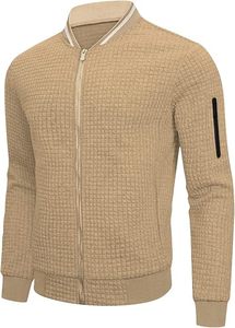 Chaqueta bomber caqui informal para hombre, lona ligera de invierno, bolsillos laterales cómodos ajustables, puños elásticos con cremallera frontal, venta al por mayor - Product Image 3