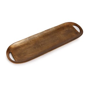 Bandeja decorativa de aluminio fundido de latón reutilizable rústica moderna larga para servir y exhibir-Bandeja de mesa con acento superior - Product Image 4
