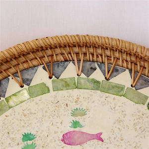 Nouveau design personnalisé motifs de poisson concepteur nacre et rotin plateau de service artisanat naturel petit déjeuner nourriture plateaux de fruits - Product Image 6