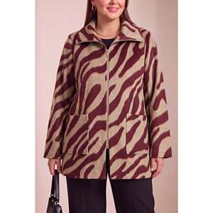 Abrigo de Punto con Estampado de Leopardo, Sin Forro, Talla Grande, Color Vino Tinto - Product Image 1