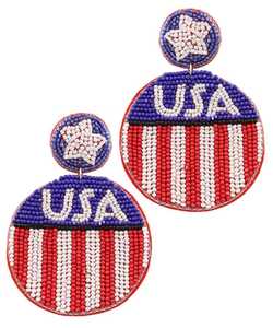 Pendientes colgantes hechos a mano con bordado de cuentas de EE. UU. Para mujeres y niñas, estilo de oreja de gota a la moda, joyería de tuerca - Product Image 1