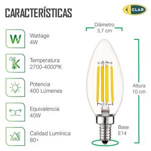 4W E14 LED Filament Candle <b>Bulbs</b> - Product Image 1