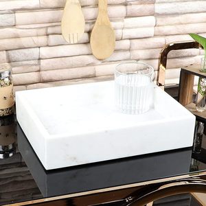 Plateau rectangulaire décoratif en marbre blanc antique pour salle de bain, cuisine, table basse, écologique - Product Image 4