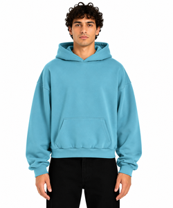 Sudadera con Capucha Extra Grande para Hombre, Color Sólido, Felpa de Algodón, Diseño Casual con Bolsillos, Ropa de Invierno, ODM, Azul Cielo - Product Image 1