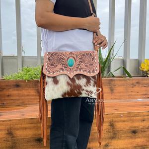 New Customized Logo Hand Tooled Leather Flap Ladies <b>Bag</b> Fashion High Quality Cowhide Leather Luxury Design Handbags for Women's - Product Image 1