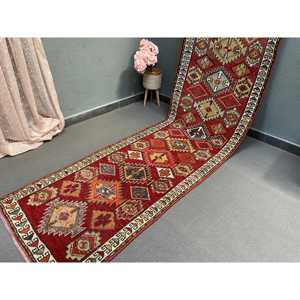Vintage Turkish Herki Rug 2.8x12.1 ft, <b>Red</b> <b>Runner</b> Floral Wool Rug - Product Image 2