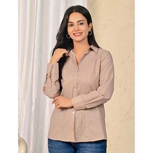 Camisa de Manga Larga para Mujer, Gris, de Algodón Estampado, con Logotipo Bordado, Tejido de Popelina de Seda, Talla XL, Formal, de Oficina, para Otoño - Product Image 6