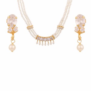 Chapado en oro indio moda CZ perla gargantilla collar pendientes conjunto de joyas para boda - Product Image 2